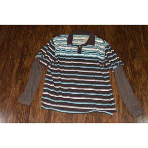 Machine Men's Striped Long Sleeve Polo Shirt Size XL